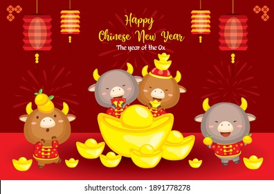 Happy chinese new year 2001 the year of ox background vector