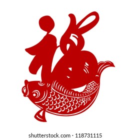 Happy Chinese New Year 2013: Fish and Chinese character meaning fortune, happiness and good luck (vector graphics)