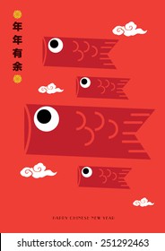 Happy Chinese New Year 2015 Greetings Vector Design (Translation: Wishing you a Prosperous New Year) / koi fish illustration