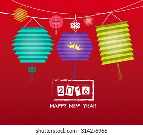 happy chinese new year 2016 background with lantern