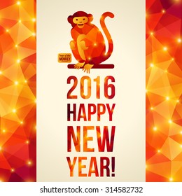 Happy Chinese New Year 2016 Greeting Card with Monkey. Vector Illustration.