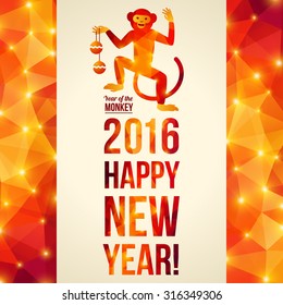 Happy Chinese New Year 2016 Greeting Card with Monkey. Vector Illustration.