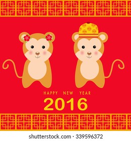 Happy Chinese New Year 2016 with monkey kids vector illustration EPS10.