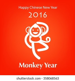 Happy Chinese New Year 2016; Monkey year vector illustration white monkey on red background