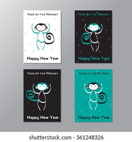 Happy Chinese New Year 2016 Year of Monkey. Monkey logo , New Year 2016, vector illustration logo design. Eps 10. Hand drawing monkey illustration