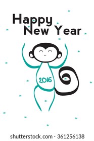 Happy Chinese New Year 2016 Year of Monkey. Monkey logo , New Year 2016, vector illustration logo design. Eps 10. Hand drawing monkey illustration
