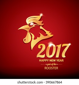 Happy Chinese new year 2017 with golden rooster , animal symbol of new year 2017 