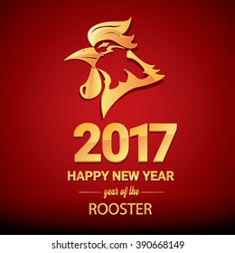 Happy Chinese new year 2017 with golden rooster , animal symbol of new year 2017 