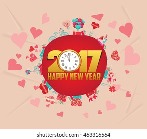Happy Chinese New Year 2017 Card with gifts and heart