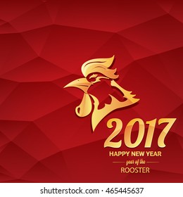 Happy Chinese new year 2017 with golden rooster , animal symbol of new year 2017