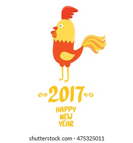 Happy Chinese new year 2017 with cartoon funny rooster , animal symbol of new year 2017