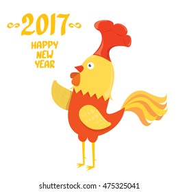 Happy Chinese new year 2017 with cartoon funny rooster , animal symbol of new year 2017