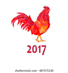 Happy Chinese new year 2017 card with red rooster on black background. Good for prints, covers, posters, cards, gift design.
Vector Illustration