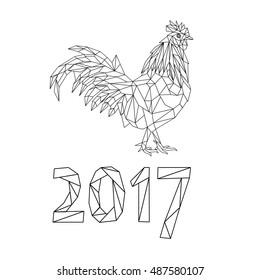 Happy Chinese new year 2017 card with a rooster. Polygonal style. Design for brochure, calendar. Abstract polygonal geometric illustration