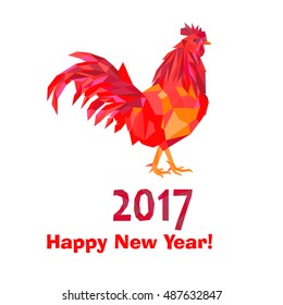 Happy Chinese new year 2017 card with red rooster on white background. Good for prints, covers, posters, cards, gift design. Vector Illustration