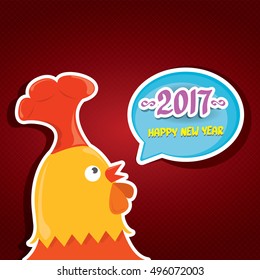 Happy Chinese new year 2017 with cartoon funny rooster , animal symbol of new year 2017. vector happy new year background