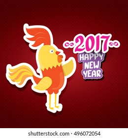 Happy Chinese new year 2017 with cartoon funny rooster , animal symbol of new year 2017. vector happy new year background