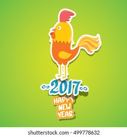 Happy Chinese new year 2017 with cartoon funny rooster , animal symbol of new year 2017. vector happy new year background