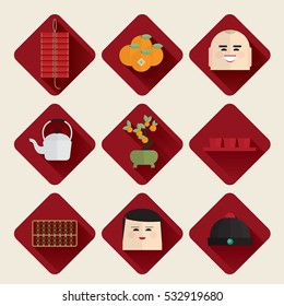 Happy chinese new year 2017 icons set vector