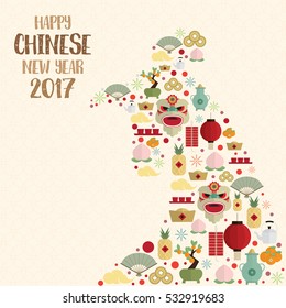 Happy chinese new year 2017 icons set form rooster vector