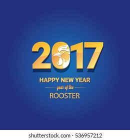 Happy Chinese new year 2017 with golden rooster , animal symbol of new year 2017