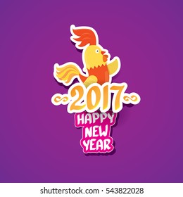 Happy Chinese new year 2017 with cartoon funny rooster. Vector animal symbol of new year 2017. vector happy new year background , greeting card or banner