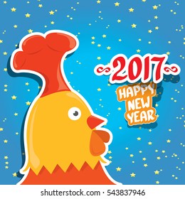 Happy Chinese new year 2017 with cartoon funny rooster. Vector animal symbol of new year 2017. vector happy new year background , greeting card or banner