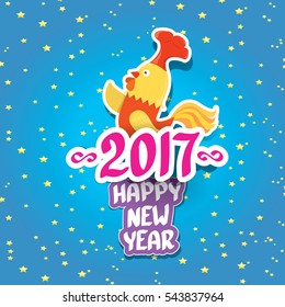 Happy Chinese new year 2017 with cartoon funny rooster. Vector animal symbol of new year 2017. vector happy new year background , greeting card or banner