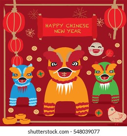Happy Chinese new year 2017. Rooster Year, Poster Card Freehand 