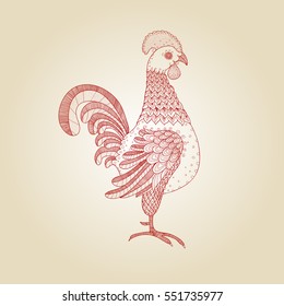 Happy Chinese New Year 2017 rooster design element. Red vector decorative cock silhouette. Zodiac sign. Decorative astrology symbol for calendar, poster, greeting card, etc