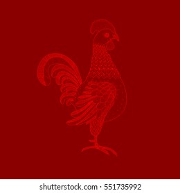 Happy Chinese New Year 2017 red rooster design element. Vector decorative cock silhouette. Zodiac sign. Decorative astrology symbol for calendar, poster, greeting card, etc