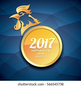 Happy Chinese new year 2017 with golden rooster , animal symbol of new year 2017