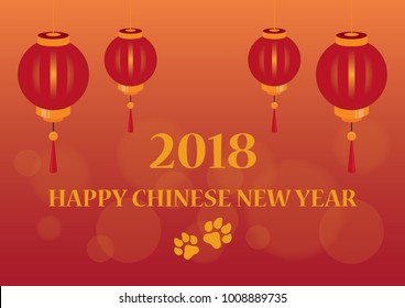 Happy chinese new year 2018 vector. Chinese lanterns on red background. Chinese Year Dog Vector Illustration