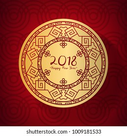 Happy Chinese new year 2018. Shield with decoration. Red background