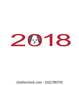 Happy Chinese New year 2018 with little dog face symbol inside,vector illustration 