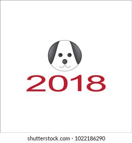 Happy Chinese New year 2018 with little dog face symbol inside, vector illustration.