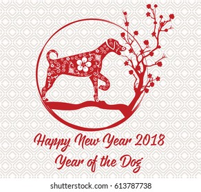 Happy Chinese new year 2018 card year of dog.