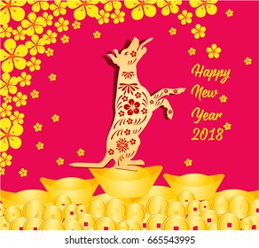 Happy Chinese new year 2018 card is Gold coins money - year of dog.
