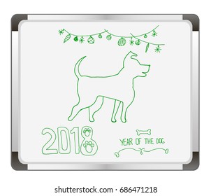 Happy Chinese new year 2018 card year of dog on flip chart background. Vector illustration.