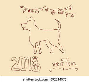 Happy Chinese new year 2018 card year of dog on creme background. Vector illustration.