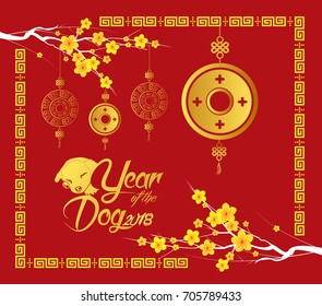 Happy Chinese new year 2018 card, Gold coin, year of the dog