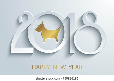 Happy Chinese new year 2018 with golden dog, animal symbol of new year 2018. Decorative background for Christmas and the New Year. Vector