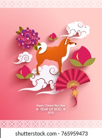 Happy Chinese New Year 2018 Vector Design (Chinese Translation: Year of Dog; Prosperity)