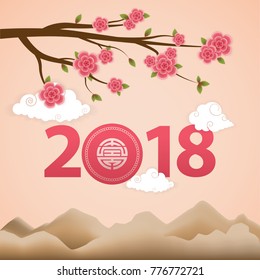 happy chinese new year 2018, year of dog ,chinese wording translation : wish happiness