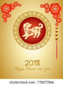 Happy Chinese new year 2018. Template design. With inspiration from snowflake. Red and gold color. Vector illustration.  