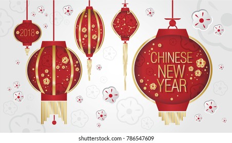 Happy Chinese new year 2018. Illustration of a Chinese lanterns with the inscription of the Chinese New Year. Spring Lantern Festival is a Chinese festival. For invitations, postcards and posters.