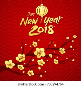 Happy Chinese new year 2018 , the national flower of China on red background, vector illustration