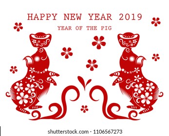 Happy chinese new year 2019. Year of the pig. vector illustration.