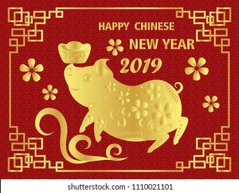 Happy chinese new year 2019. Year of the pig. vector illustration.