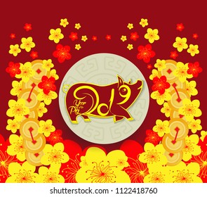 Happy Chinese New Year 2019 year of the pig paper cut style. Zodiac sign for greetings card, flyers, invitation, posters, brochure, banners, calendar